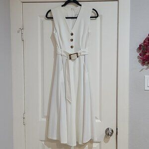 NWOT Calvin Klein white belted button front dress size 4